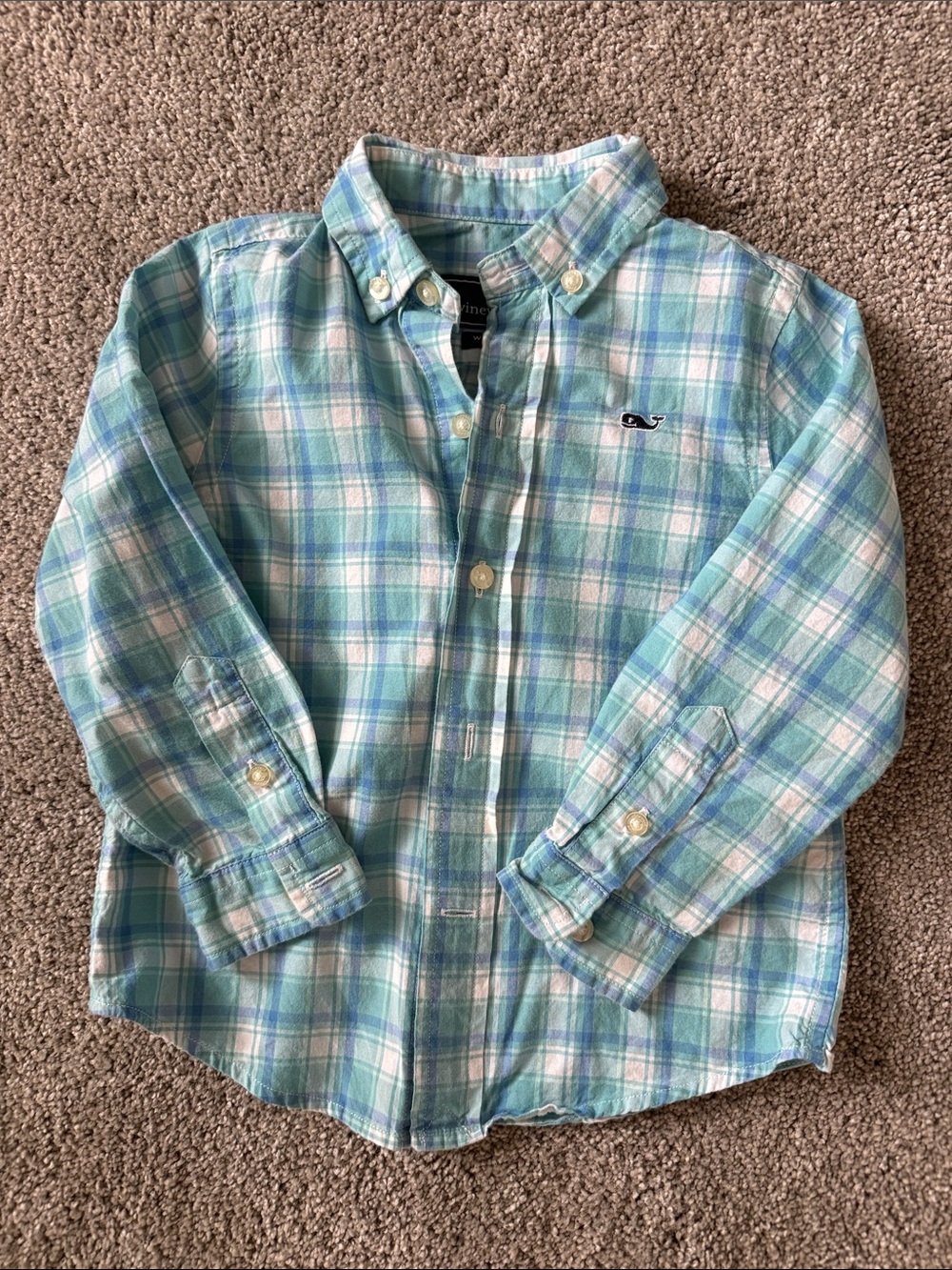 Vineyard Vines Boys Plaid Button-Down Shirt - Light Blue & White Size 2T